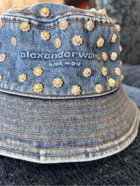 Alexander Wang Denim Bucket Hat with Crystal Studs
